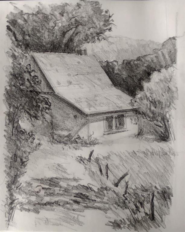 Landschaftszeichnung (Haus am Waldrand)